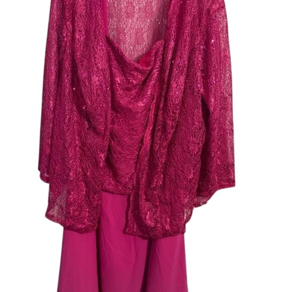 New Trend Fuchsia Pink Sequin Lace Gown & Jacket Set Plus Size 26W Formal Dress